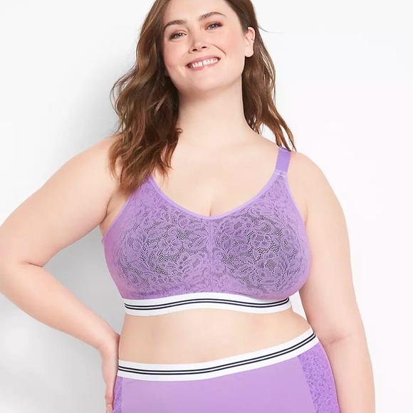 Cacique Bra Plus Size 48DDD (48F) Purple Lace Cotton Scoop Unlined No-Wire Soft - Picture 3 of 11